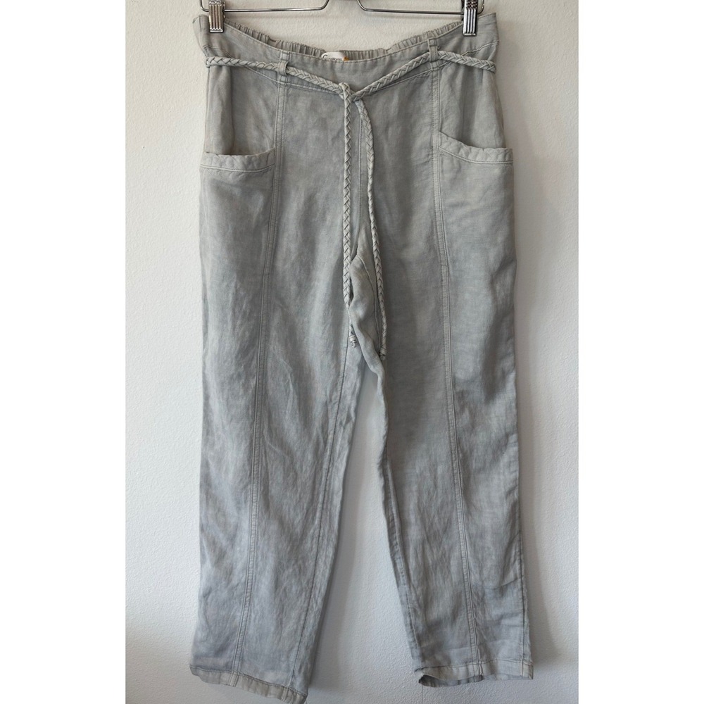 C&C California Womens Gray Granola Linen Blend Braided Belt Boho Pants Size M